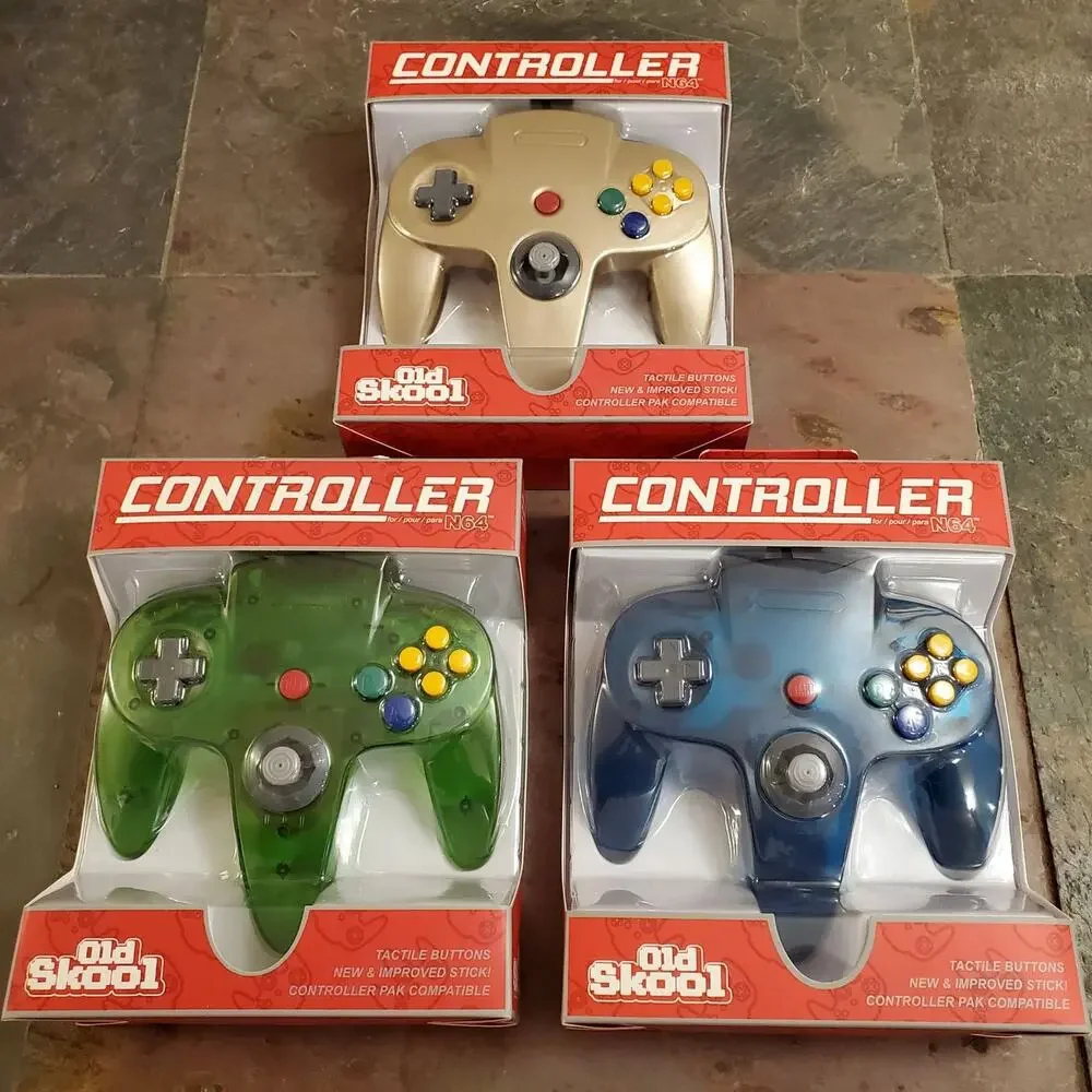 3 N64 Controllers - 3 Colors Bundle (NEW) Jungle Green / Ice Blue / Gold